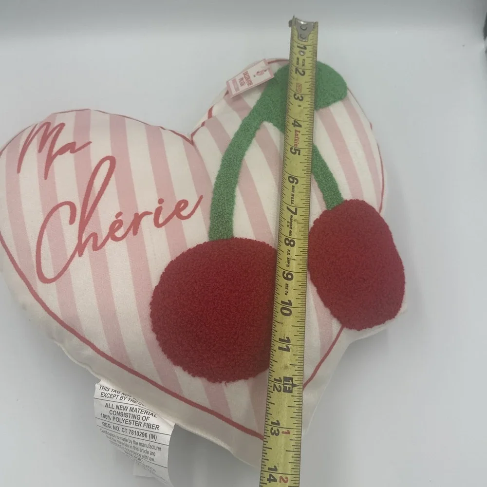 Ma Cherie Textured Cherries & Heart Shaped Pink & White Accent Pillow 14